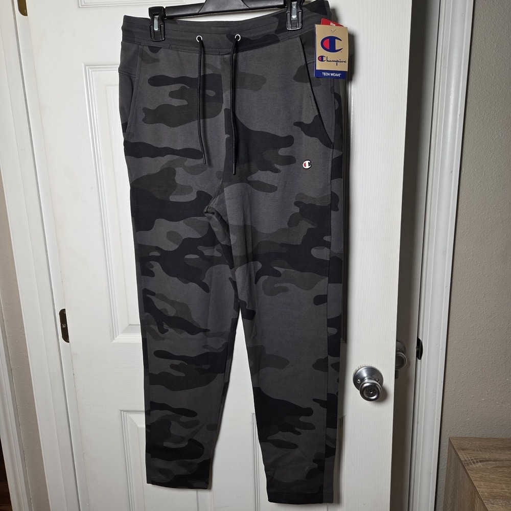 Champion sz M Tech Weave black/gray‎ Camo Pants NWT elastic waist casual
